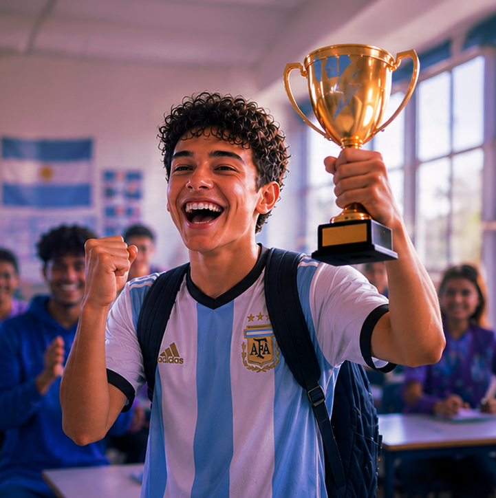 Estudiante celebrando su logro en la PISATÓN